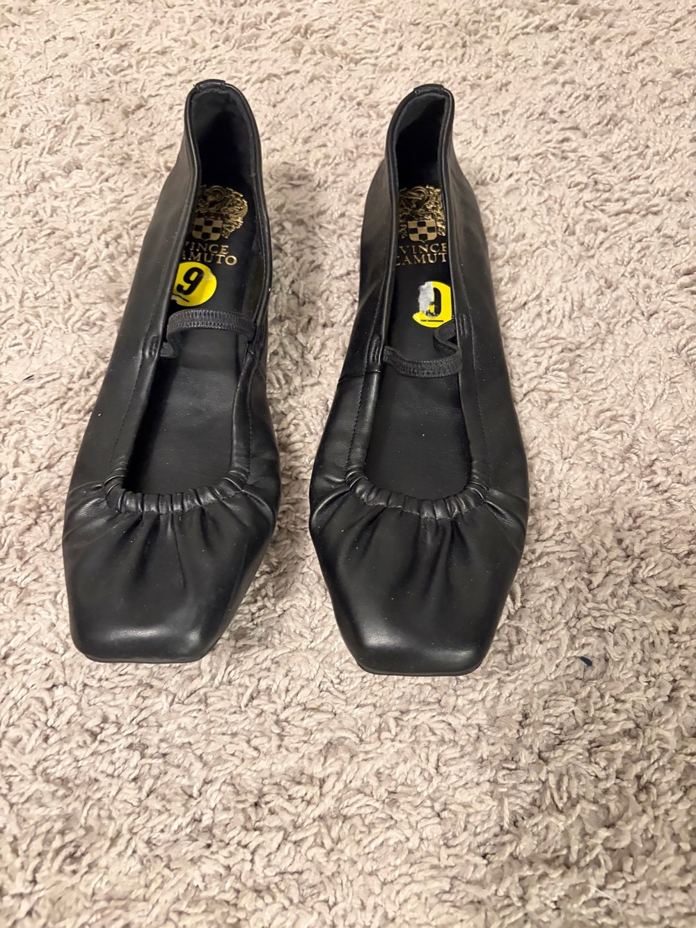 Vince Camuto Black Leather Square-Toe Ballet Flats